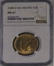 1908 D NO MOTTO $10