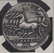 rv quadriga & trisceles obvi Arethusa & dolphins S-971type(17.15g) EF